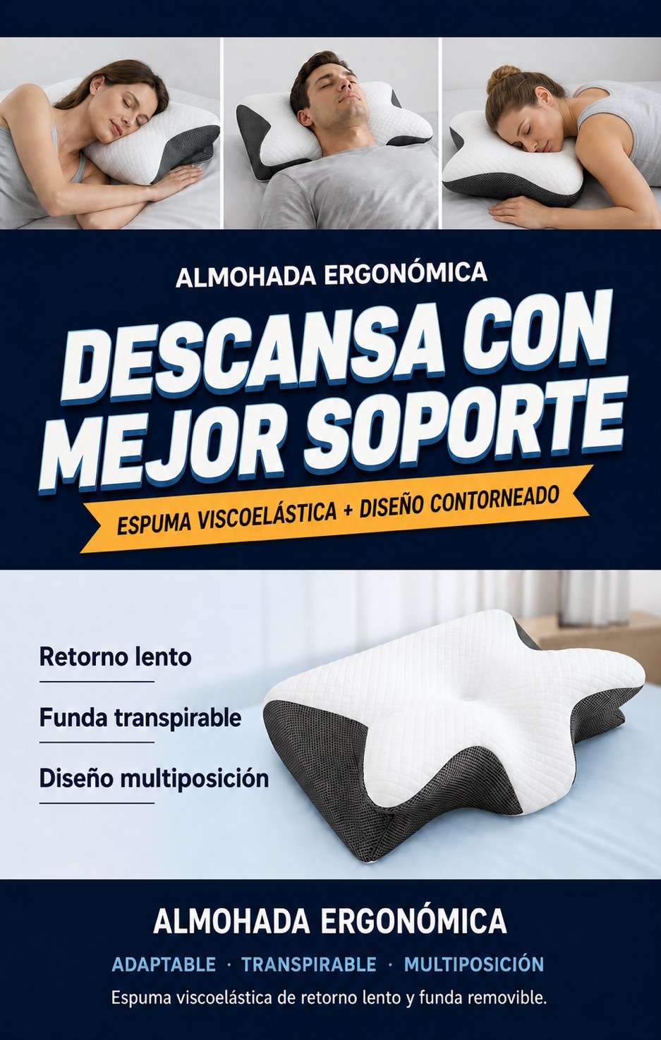 ALMOHADA ERGONOMICA CERVICAL VISCOELASTICA