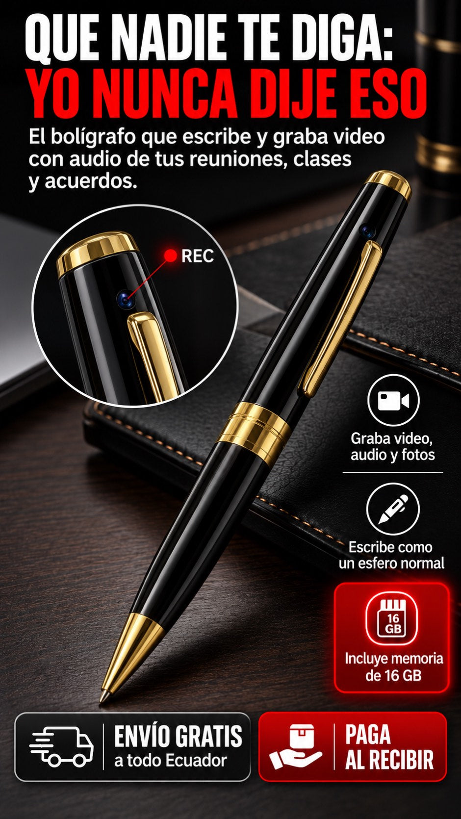Bolígrafo Grabador con Cámara HD