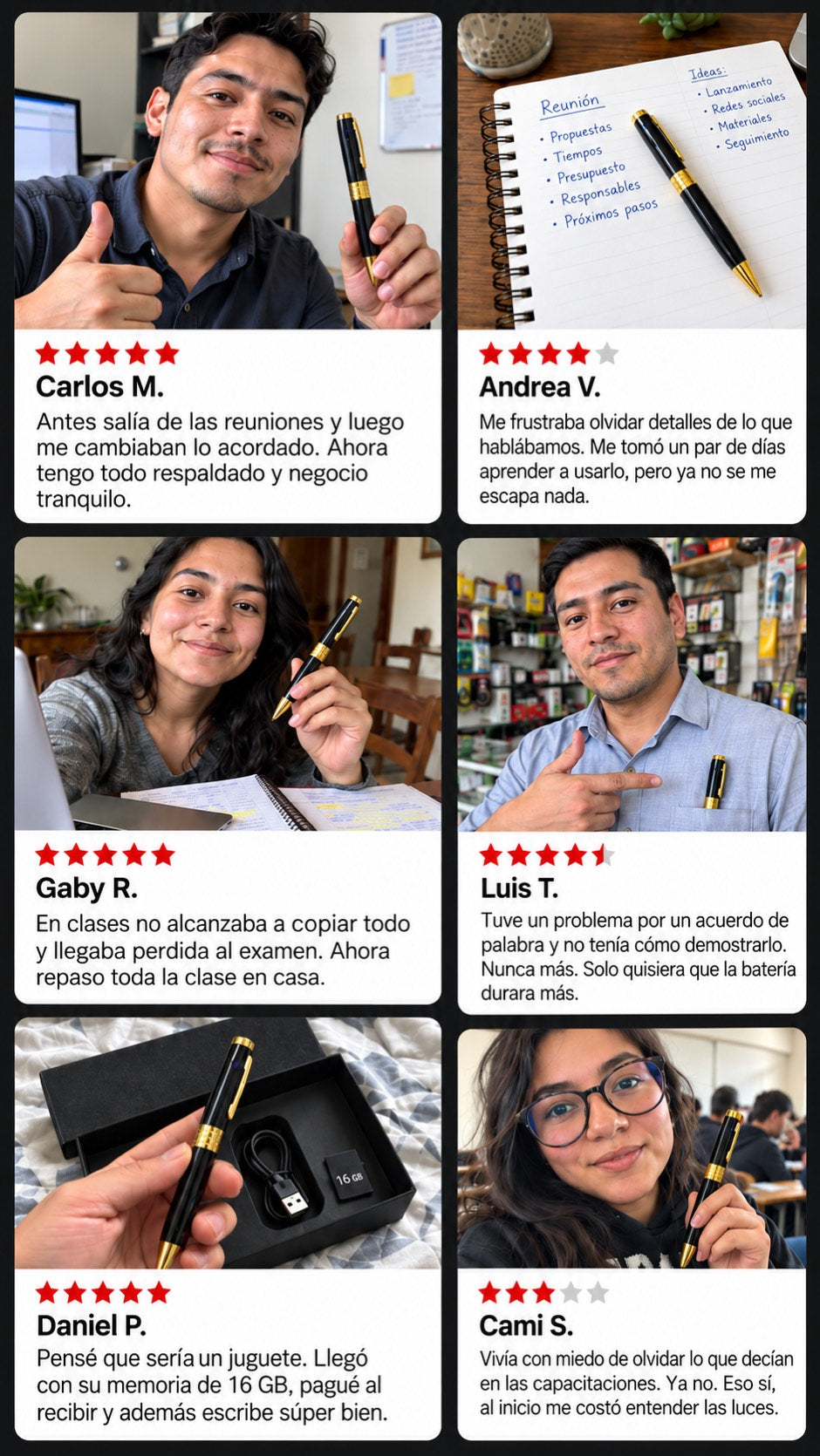 Bolígrafo Grabador con Cámara HD