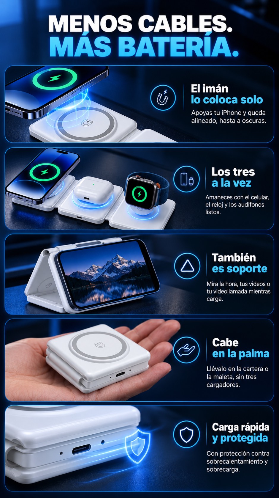 Cargador Inalámbrico Magnético 3 en 1